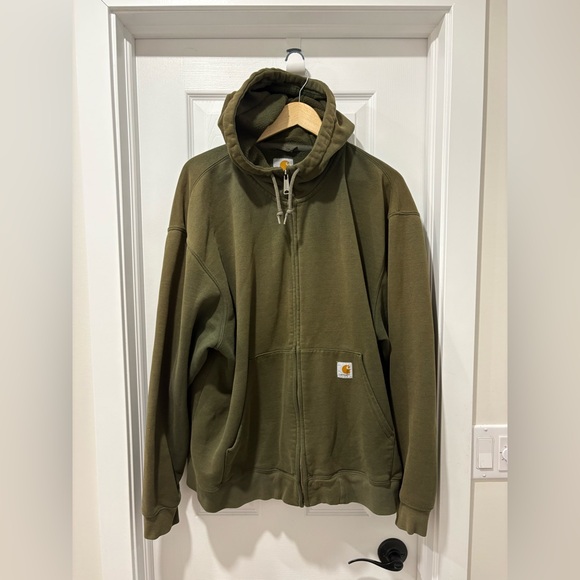 Carhartt rework Olive Hoodie with Biker Design Mens 2XL - Picture 2 of 7